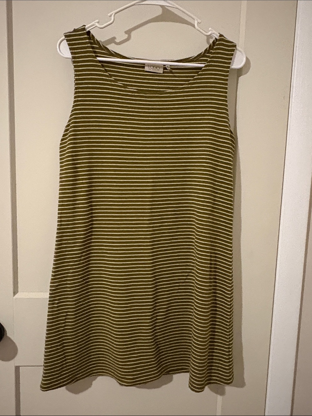 Sleeveless Olive Striped Shift Dress - Lori Goldstein LoGo
